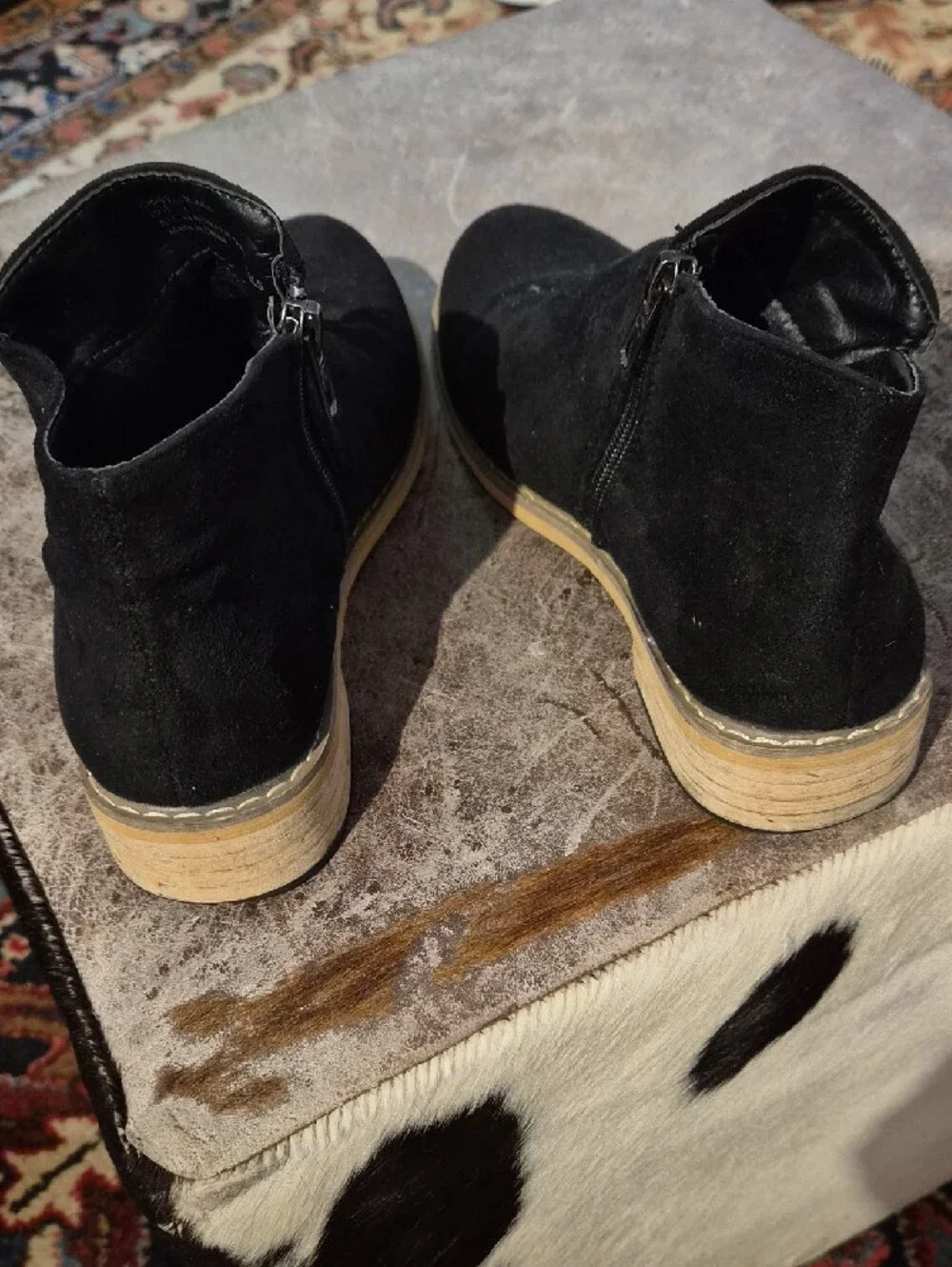 Seven7 Black Suede Ankle Booties with Tan Sole